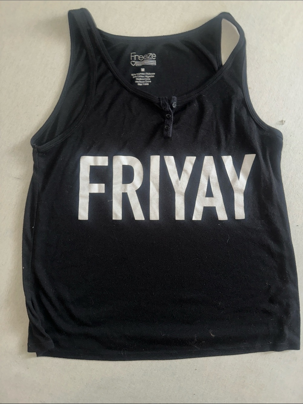 Womens Size M Freeze Black Tank with White FRIYAY Graphic